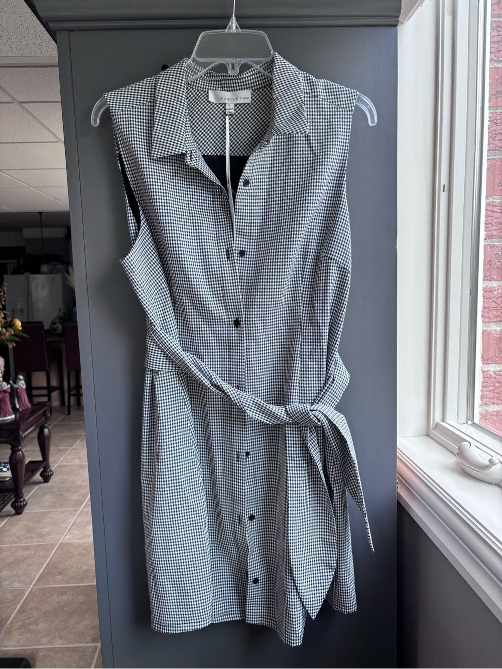 Adelyn Rae Black and White Gingham Sleeveless Shirt Dress